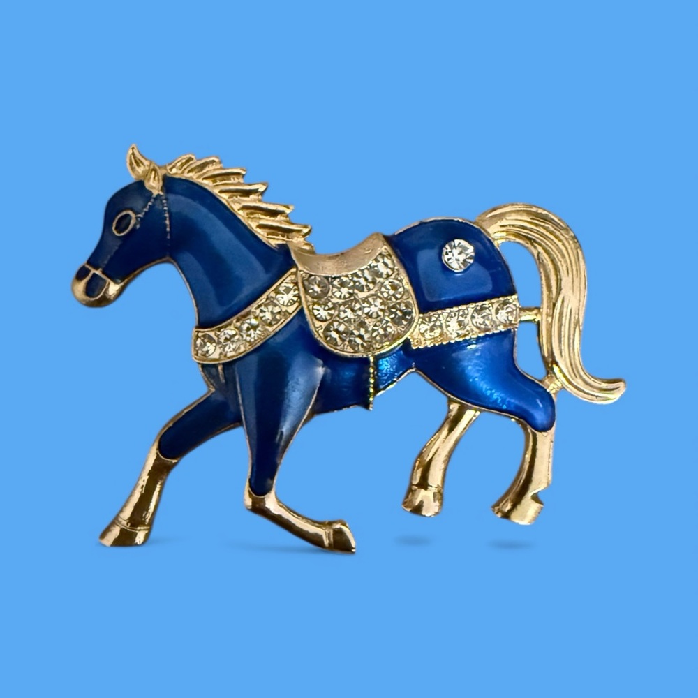 Mint Blue and Gold Horse Brooch